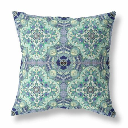 PALACEDESIGNS 16 in. Cloverleaf Indoor & Outdoor Throw Pillow Light Aqua & Blue PA3095369